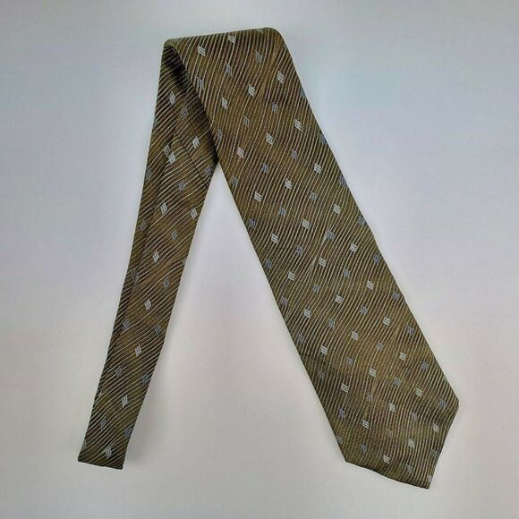 Dockers Khakis Silk Tie Green‎ Geometric Wavy Wide - Picture 6 of 6